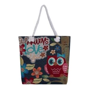 Colorful Owl Embroidered Tote Bag